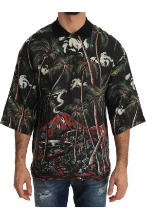Dolce & Gabbana Top, Herre, Flerfarvet, L, Bomuld, Siciliansk vulkanmotiv polo tee