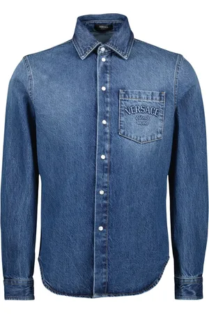 VERSACE Skjorte, Herre, Blå, S, Denim, Denim skjorte med broderet logo