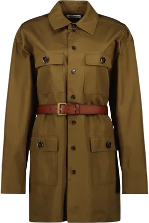 Saint Laurent Kjole, Dame, Brun, M, Bomuld, Brun Khaki Skjortekjole