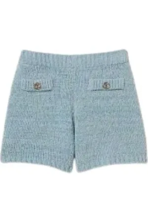 Twin-Set Shorts, Dame, Blå, S, Bomuld, Bomuld Strik Shorts med Ribbed Finish