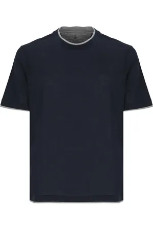 Brunello Cucinelli Top, Herre, Blå, S, Bomuld, Blå Silke Bomuld Crew Neck T-shirt