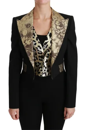 Dolce & Gabbana Jakke, Dame, Sort, XS, Uld, Luksus Blomstret Jacquard Sort Guld Sæt