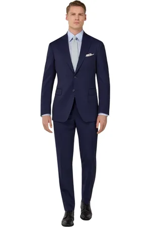 Boggi Milano Jakkesæt, Herre, Blå, M, Uld, Herringbone Suit I Ren Super 130 Uld