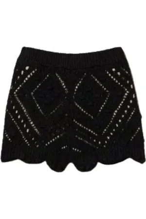 Twin-Set Shorts, Dame, Sort, XS, Bomuld, Shorts i diamantmønsterstrikk