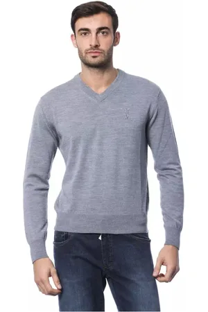 BILLIONAIRE Strik, Herre, Grå, 2XL, Uld, Luksus Merinould Broderet Sweater