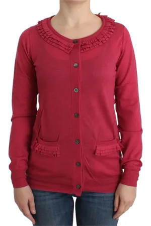 John Galliano Strik, Dame, Lyserød, L, Uld, Rynket uld cardigan i