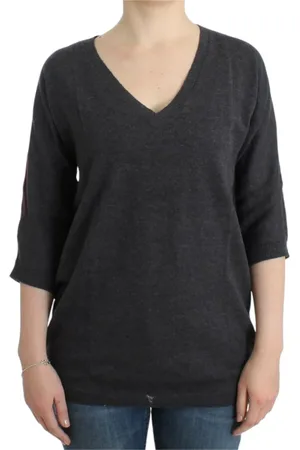 Costume National Strik, Dame, Grå, M, Uld, Luksuriøs V-hals sweater i alpaka blanding