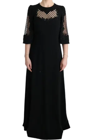 Dolce & Gabbana Kjole, Dame, Sort, 2XS, Uld, Sort Blomstret Maxikjole