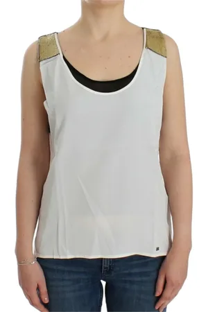 Costume National Top, Dame, Hvid, M, Uld, Elegant rmlst top med gyldne accenter