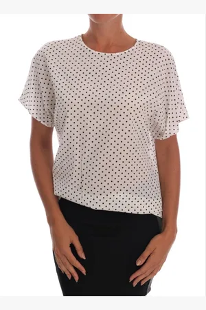 Dolce & Gabbana Bluser & Skjorter, Dame, Hvid, 2XS, Uld, Elegant Polka Dot Silkebluse