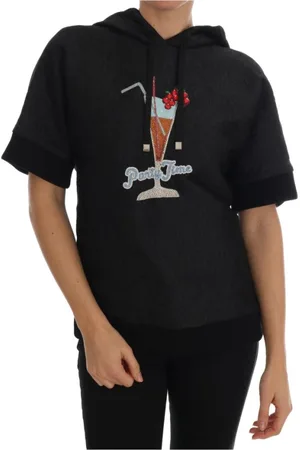 Dolce & Gabbana Sweathshirts & Hoodies, Dame, Sort, 3XS, Bomuld, Fortryllet Brokade Krystal Hættetrøje