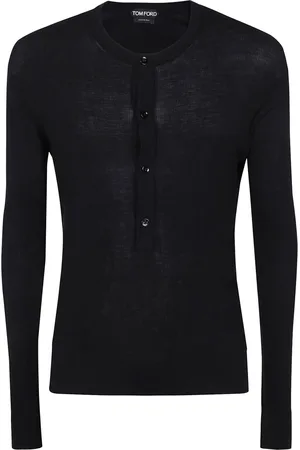 Tom Ford Strik, Herre, Sort, XL, Henley Striktrøje