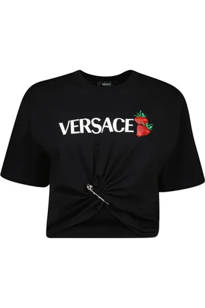 VERSACE Top, Dame, Sort, 2XS, Moderne jordbærprint crop top