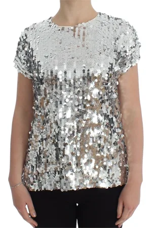 Dolce & Gabbana Bluser & Skjorter, Dame, Grå, S, Polyester, Fortryllet Sicilien Paillet Aftenbluse