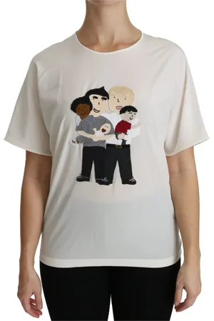 Dolce & Gabbana Top, Dame, Hvid, 2XS, Elegant Silkeblandet Top med dgfamily Patch