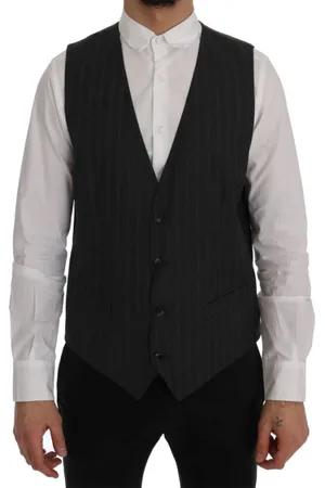 Dolce & Gabbana Jakke, Herre, Grå, L, Uld, Elegant Grå Stribet Enkeltknap Vest