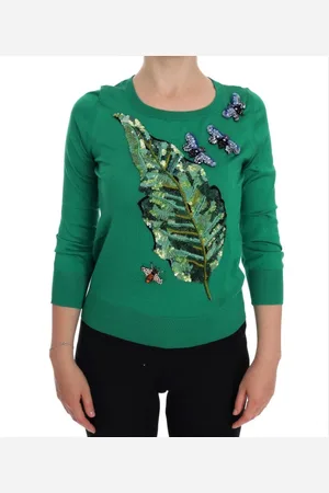 Dolce & Gabbana Strik, Dame, Grøn, 2XS, Grøn Silkebesat Sweater