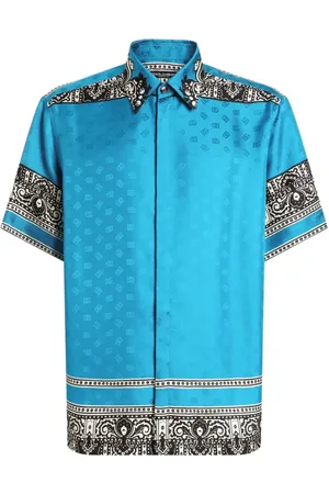 Dolce & Gabbana Skjorte, Herre, Blå, L, Blå Monogram Print Button-Up Skjorte
