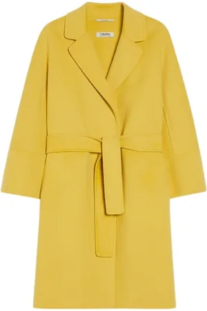 Max Mara Frakke, Dame, Gul, XS, Uld, Ren Uld Kort Frakke Bredt Snit