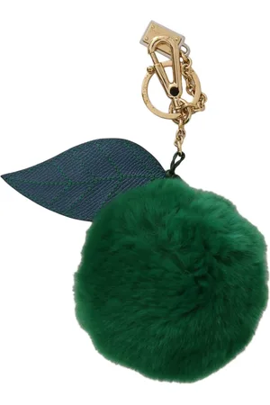 Dolce & Gabbana Tilbehør, Dame, Grøn, ONE SIZE, Uld, Elegant trefarvet pelskugle nøglering
