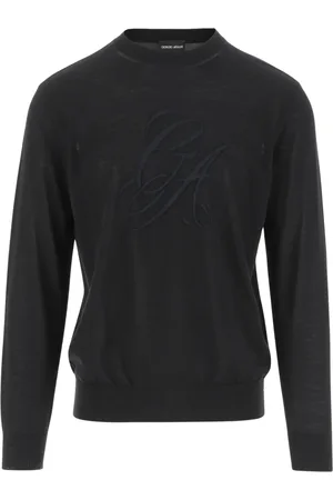 Giorgio Armani Strik, Herre, Sort, L, Uld, Uld Logo Crew Neck Sweater Sort