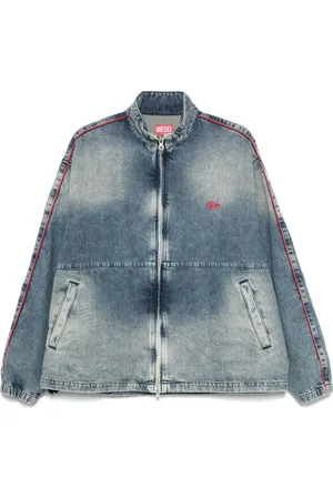 Diesel Jakke, Herre, Blå, M, Bomuld, Indigo Blå Zip-Up Jakke med Logo