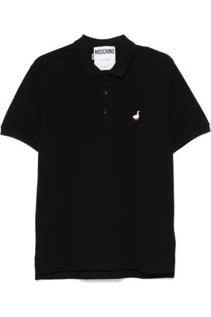 Moschino Top, Herre, Sort, 2XL, Broderet motiv sort poloshirt