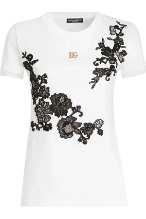 Dolce & Gabbana Top, Dame, Hvid, S, Logo Plade T-shirt