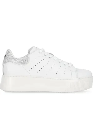 Cult Sko, Dame, Hvid, 38 EU, Læder, Hvide Læder Sneakers med Strass Detalje