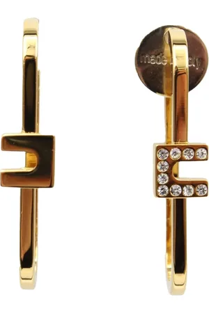Elisabetta Franchi Tilbehør, Dame, Gul, ONE SIZE, Uld, Gyldne metaløreringe med rhinsten