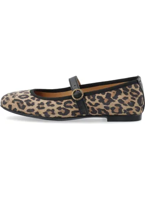 Cashott Sko, Dame, Flerfarvet, 38 EU, Suede, Leopard Print Mary Jane Ballerinaer
