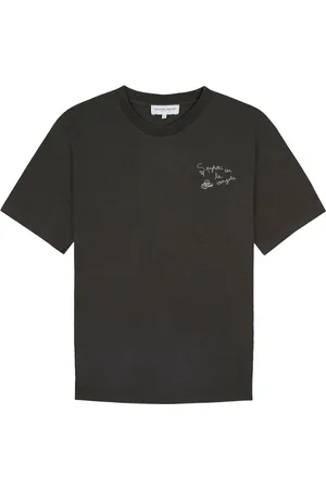 Maison Labiche Top, Herre, Grå, L, Broderet T-shirt med ribhalsudskæring