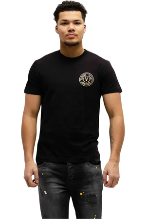 VERSACE Top, Herre, Sort, XL, Bomuld, Sort V-Emblem T-Shirt Mænd