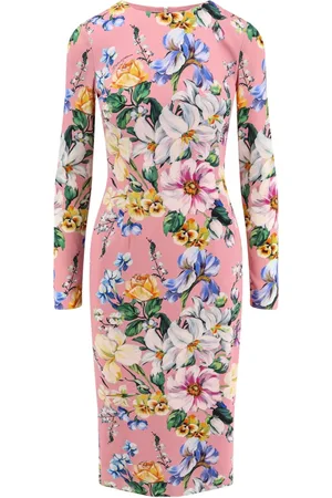 Dolce & Gabbana Kjole, Dame, Flerfarvet, S, Blomsterprint Silke Langærmet Kjole