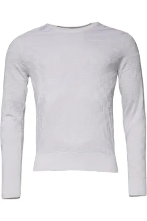 Dolce & Gabbana Strik, Herre, Hvid, M, Hvid Silke Crew Neck Pullover Sweater