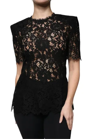 Dolce & Gabbana Bluser & Skjorter, Dame, Sort, XL, Bomuld, Sort Blomstret Bluse Top
