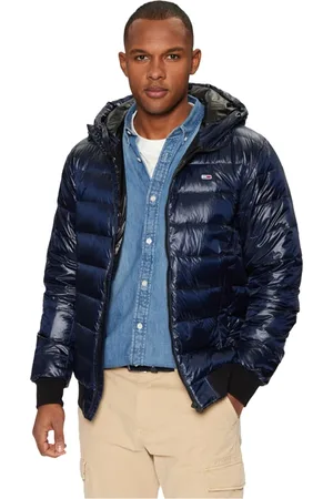 Tommy Hilfiger Jakke, Herre, Blå, L, Uld, Blå Hætte Puffer Jakke
