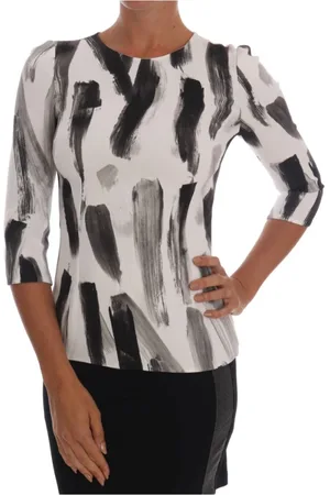 Dolce & Gabbana Bluser & Skjorter, Dame, Hvid, 2XS, Elegant Stribet Stretch Bluse