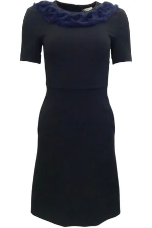 Fendi Kjole, Dame, Sort, XS, Polyester, Strikket Mink Krave Kjole