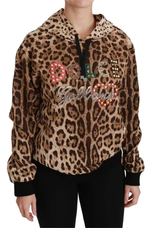 Dolce & Gabbana Sweathshirts & Hoodies, Dame, Brun, S, Bomuld, Leopard Print Hættetrøje