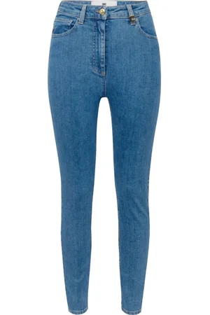 Elisabetta Franchi Jeans, Dame, Blå, W30, Bomuld, Højtaljede skinny jeans med logo detalje