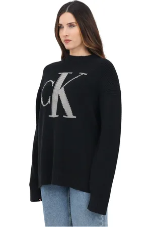 Calvin Klein Strik, Dame, Sort, S, Bomuld, Sort Crewneck Sweater Casual Stil