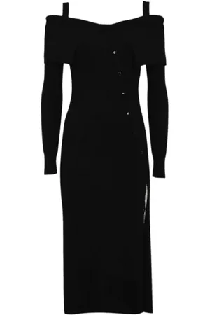 Twin-Set Kjole, Dame, Sort, XS, Uld, Ribbet viskosekjole med knapper