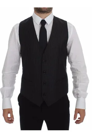 Dolce & Gabbana Jakkesæt, Herre, Grå, XS, Uld, Elegant Grå Stribet Uld Kjole Vest