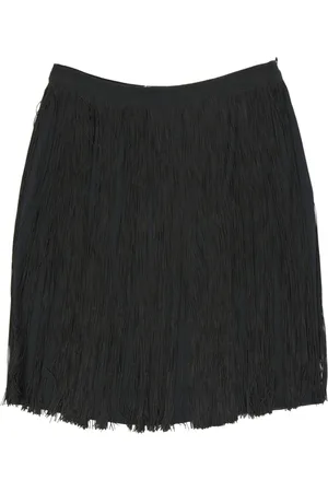 Alberta Ferretti Nederdel, Dame, Sort, S, Uld, Silkeblandet Frynset Nederdel