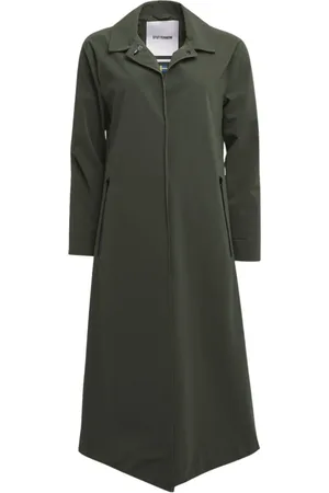 Stutterheim Jakke, Dame, Grøn, XS, Uld, Mat Lang Regnfrakke med Aqua-Guard Lommer