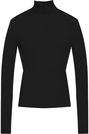 Balenciaga Strik, Herre, Sort, M, Cashmere, Ribstrik Turtleneck Cashmere Blend Sweater