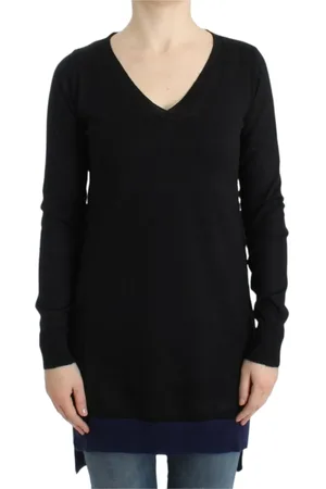 Costume National Strik, Dame, Sort, M, Uld, Elegant V-Neck Sweater Sort