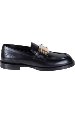 Dolce & Gabbana Sko, Herre, Sort, 39 1/2 EU, Læder, Læder Loafers med Top Logo Plaque