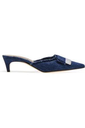 Sergio Rossi Sko, Dame, Blå, 35 EU, Denim, Denim Effekt Mules med Frynsefinish
